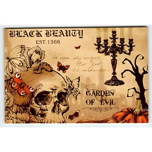Vintage Halloween Black Beauty Skull Garden of Evil Chrome Postcard - Picture 1 of 2